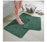 GC GAVENO CAVAILIA Bath Mat Set 2 Piece - Non Slip Bathroom Mat - Bath Rug Toilet Mat With Pedestal Set - Machine Washable Floor Mat - Dark Green