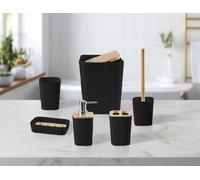 GC GAVENO CAVAILIA Bathroom Accessories Sets Complete 12-Piece | Lid Rubbish Bin Lotion Soap Dispenser Holder Toothbrush Holder Divider Cup Soap Dish Toilet Brush Ribbed Storage Organizer, Black