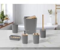 GC GAVENO CAVAILIA Bathroom Accessories Sets Complete 12-Piece | Lid Rubbish Bin Lotion Soap Dispenser Holder Toothbrush Holder Divider Cup Soap Dish Toilet Brush Ribbed Storage Organizer, Charcoal