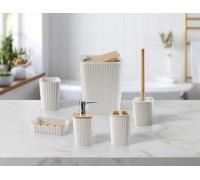 GC GAVENO CAVAILIA Bathroom Accessories Sets Complete 12-Piece | Lid Rubbish Bin Lotion Soap Dispenser Holder Toothbrush Holder Divider Cup Soap Dish Toilet Brush Ribbed Storage Organizer, Silver