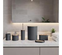 GC GAVENO CAVAILIA Bathroom Accessories Sets Complete - 15PC Rubbish Bin Lid Toilet Brush Holder Soap Lotion Dispenser Pump Container Toothbrush Tumbler Cup Dish Plate Base, Bathroom Decor, Charcoal