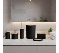 GC GAVENO CAVAILIA Bathroom Accessories Sets Complete - 15PC Rubbish Bin Lid Toilet Brush Holder Soap Lotion Dispenser Pump Container Toothbrush Tumbler Cup Dish Plate Base, Bathroom Decor, Black
