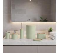 GC GAVENO CAVAILIA Bathroom Accessories Sets Complete - 15PC Rubbish Bin Lid Toilet Brush Holder Soap Lotion Dispenser Pump Container Toothbrush Tumbler Cup Dish Plate Base, Bathroom Decor, Sage Green