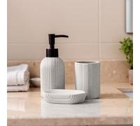 GC GAVENO CAVAILIA Bathroom Accessories Sets Complete 3-Piece Dish Soap Dispenser, Toothbrush Holder Cup, Soap Dish | Ribbed Soap Dispenser Bath Room Accessory, Silver
