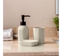 GC GAVENO CAVAILIA Beige Bathroom Accessories Sets Complete 3-Piece Dish Soap Dispenser, Toothbrush Holder Cup, Soap Dish | Ribbed Soap Dispenser Bath Room Accessory
