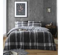 GC GAVENO CAVAILIA Big Tartan Check Teddy Bear Fleece Duvet Cover Quilt Bedding Set, Soft Warm & Fluffy Fleece Cuddly Beddings With Pillowcases, Double Bed, Grey/Charcoal