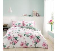 GC GAVENO CAVAILIA Birdie Blossom Duvet Set Double With Pillowcases, Botanical Bed Cover Set, Super Soft Reversible Floral Quilt Covers Bedset, 3Pieces, Pink/Green
