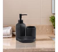 GC GAVENO CAVAILIA Black Bathroom Accessories Sets Complete 3-Piece Dish Soap Dispenser, Toothbrush Holder Cup, Soap Dish | Ribbed Soap Dispenser Bath Room Accessory