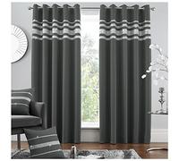 GC GAVENO CAVAILIA Blackout Shiny Thermal Insulated Eyelet Curtains, Diamante Ring Top Darkening Living Room Panels, Black, 66X72