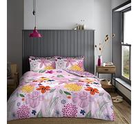 GC GAVENO CAVAILIA Botanical Complete Set, Blossom 1x Duvet Cover Set King Size With Matching Floral 2x Pillowcases, Reversible Quilt Bedset With 1x Floral Fitted Bedsheet, 4Pieces, Blush Pink