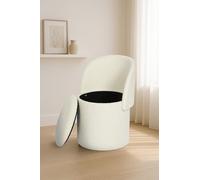 GC GAVENO CAVAILIA Boucle Round Stool Ottoman Storage Box | Vanity Stool With Storage Hidden Removable Lid, Ottoman Folding Stool Foot Rest Bench Seat Chair For Living Room, Bedroom, Off White