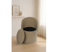 GC GAVENO CAVAILIA Boucle Round Stool Ottoman Storage Box | Vanity Stool With Storage Hidden Removable Lid, Ottoman Folding Stool Foot Rest Bench Seat Chair For Living Room, Bedroom, Dark Natural