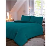 GC GAVENO CAVAILIA Breathable Plain Dyed Flannel Bedding Sets, Brushed Cotton Duvet Cover, Reversible Double Bed Teal