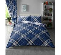 GC GAVENO CAVAILIA Checked Complete Bedding Set With Pillowcases, Reversible Check Duvet Cover King Size, Blue Checkered Fitted Sheet, 4 Pieces