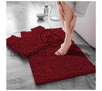 GC GAVENO CAVAILIA Chenille Bath Mat Set 2 Piece - Super Absorbent Soft Loop Bathroom Mats Non-Slip Bath Rug Set, Quick Dry & Machine Washable, Deep Red (50x80cm)