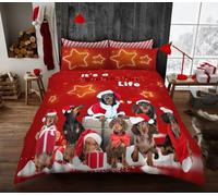 GC GAVENO CAVAILIA Christmas Xmas Duvet Set, Polycotton Fabric Bedding Quilt Covers, Washable Printed Bed Set, Naughty Xmas Dogs, King