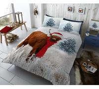 GC GAVENO CAVAILIA Christmas Xmas Duvet Set, Polycotton Fabric Bedding Quilt Covers, Washable Printed Bed Set, X Mas Highland Cow, Single