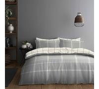 GC GAVENO CAVAILIA Complete Duvet Set Double 4 Pieces, Luxury Reversible Geometric Quilt Cover Set With Matching Pillowcases, Super Soft Double Fitted Sheet Check Pattern Bedset, Grey