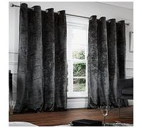 GC GAVENO CAVAILIA Crushed Velvet Eyelet Curtains Ring Top Drapery Tie Backs, Easy Care Glamorous Panels, Charcoal, 66X90 Inch