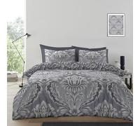 GC GAVENO CAVAILIA Damask Duvet Cover Set | Polycotton Reversible Grey Double Duvet Set With Pillow Cases | Hypoallergenic Printed Quilt Cover Bed Sets