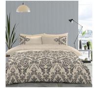 GC GAVENO CAVAILIA Damask Floral Textured Double Bedding Set - Reversible Bedding With Matching Pillowcases - Floral Pattern Double Bed Duvet - Cream