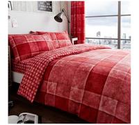 GC GAVENO CAVAILIA Denim Check Duvet Cover Double Bed, Breathable Tartan Bedding Sets Soft Reversible Checkered Quilt Cover Bed Set With Pillowcases, Red