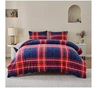 GC GAVENO CAVAILIA Denim Check Pattern Double Duvet Set with Matching Pillowcases - Modern Easy Care Reversible Quilt Cover - Super Soft Polyester Long-Lasting Comforter Bedding Set, Multi