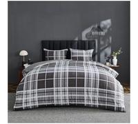 GC GAVENO CAVAILIA Denim Check Pattern Kingsize Duvet Cover Sets with Matching Pillowcases - Modern Easy Care Reversible Quilt Cover - Super Soft Polyester Long-Lasting Comforter Bedding Set, Grey