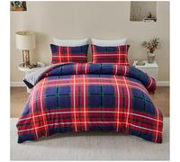 GC GAVENO CAVAILIA Denim Check Pattern Kingsize Duvet Cover Sets with Matching Pillowcases - Modern Easy Care Reversible Quilt Cover - Super Soft Polyester Long-Lasting Comforter Bedding Set, Multi