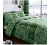GC GAVENO CAVAILIA Denim Checkered Single Duvet Cover Set With Pillowcase, Breathable Geometric Bedding Set, Reversible Check Quilt Bedset, Green Paid Bedding