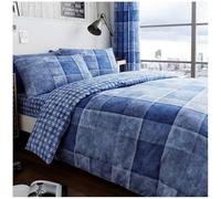 GC GAVENO CAVAILIA Denim Checkered Single Duvet Cover Set With Pillowcase, Breathable Geometric Bedding Set, Reversible Check Quilt Bedset, Blue Paid Bedding