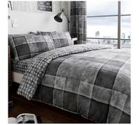 GC GAVENO CAVAILIA Denim Checkered Single Duvet Cover Set With Pillowcase, Breathable Geometric Bedding Set, Reversible Check Quilt Bedset, Grey Bedding
