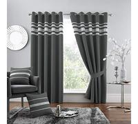 GC GAVENO CAVAILIA Diamante Kendal Blackout Curtains For Bedroom, Eyelet Thermal Insulated Door Curtain, Charcoal, 66X54 Inch
