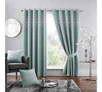 GC GAVENO CAVAILIA Diamante Kendal Blackout Curtains For Bedroom, Eyelet Thermal Insulated Door Curtain, Duck Egg, 66X54 Inch