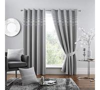 GC GAVENO CAVAILIA Diamante Thermal Ring Top Eyelet Curtain Pairs With Two Tie Backs, Silver, 90X90 Inch Kendal Blackout Curtains