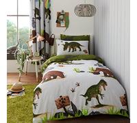 GC GAVENO CAVAILIA Dinosaur Bedset Single Animal Bedding Boys Girls, Reversible Quilt Cover, Comfy Duvet Set With Matching Pillowcase, Grey