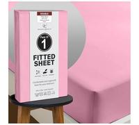 GC GAVENO CAVAILIA Double Fitted Sheet, 25 CM Deep Pocket - Blush Pink | Deluxe, Breathable Lightweight, 25 cm, Non Iron Extra Deep Elasticated Corner Polycotton Bottom Sheet - (137cm X 191cm)