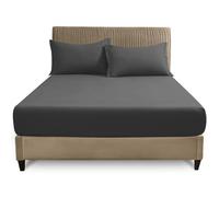 GC GAVENO CAVAILIA Double Fitted Sheet | 25cm Deep Polycotton Bed Sheet | Soft, Durable & Wrinkle Resistant Easy Care Plain Dyed Bedding | Charcoal Deep Mattress Bottom Sheet - 135 x 190 cm