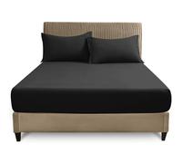 GC GAVENO CAVAILIA Easy Care Polycotton Fitted, Plain Dyed Bed Sheets OR Housewife Pillowcases 2 Pack, Polyester-Cotton, Black, Double