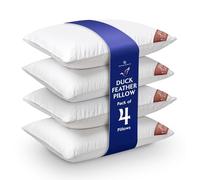 GC GAVENO CAVAILIA Duck Feather Pillows 4 Pack - Premium Hotel Quality Bed Pillow For Sleeping - Breathable & Soft Feather Pillows 2 Pair - Anti-Allergenic Side Sleeper - UK Size (48x74cm) - White