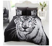 GC GAVENO CAVAILIA Easy Care 3D Forest Print Duvet Cover, Soft & Cosy Safari Bedding Wildlife Quilt Set, White Tiger, King