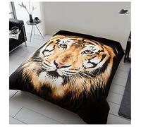 GC GAVENO CAVAILIA Easy Care 3D Wildlife Animal Throw, Luxury Soft & Cosy Printed Light Weight Sofa Settee Blanket, Polyester, Tiger Face Brown, 200X240