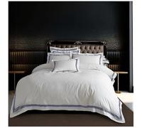 GC GAVENO CAVAILIA Easy Care Embroidered Border Striped King Size Duvet Cover Set with Matching Pillowcases Reversible Hotel Quality Plain Bedding Set, Soft Polycotton Stitch Design, White/Navy