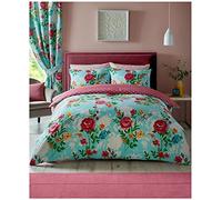 GC GAVENO CAVAILIA Easy Care Floral Duvet Cover Soft and Cozy Reversible Flower Print Quilt Bedding Set, Polycotton, Aqua Blue-Ciara, Double