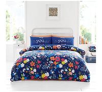 GC GAVENO CAVAILIA Easy Care Floral Duvet Cover, Soft & Cosy Quilt Double Bedding Set, Reversible Flower Bed Set, Navy