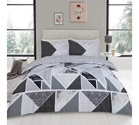 GC GAVENO CAVAILIA Easy Care Geometric Shapes Duvet Cover with Pillowcases, Luxury Stripes Quilt Bedding Set, Mila, Double Size, Blue, Charcoal/Grey
