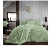 GC GAVENO CAVAILIA Easy Care Hugg and Snug Teddy Bear Bedding, Extra Fuzzy Kingsize Quilt Bed Set With Pillowcases, Warm and Thermal Teddy Fur Bedding, Sage Green