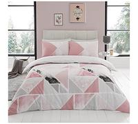 GC GAVENO CAVAILIA Easy Care Mila Geometric Duvet Cover, Luxury Soft & Cosy Printed Reversible Marble Quilt Bedding Sets, Cotton, Pink, Double