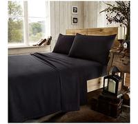 GC GAVENO CAVAILIA Easy Care Flannel Plain Dyed Duvet Cover, Super Soft, Comfy & Warm Flat Bedsheets, Cotton, Black-Fitted Sheet, Double Fitted Sheet