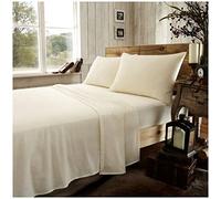 GC GAVENO CAVAILIA Easy Care Plain Dyed Flannel Flat Sheet, 100% Brushed Cotton Luxury Bedding Accessory, Soft & Cosy Bed Linen, Cream, Single Size Bedsheet
